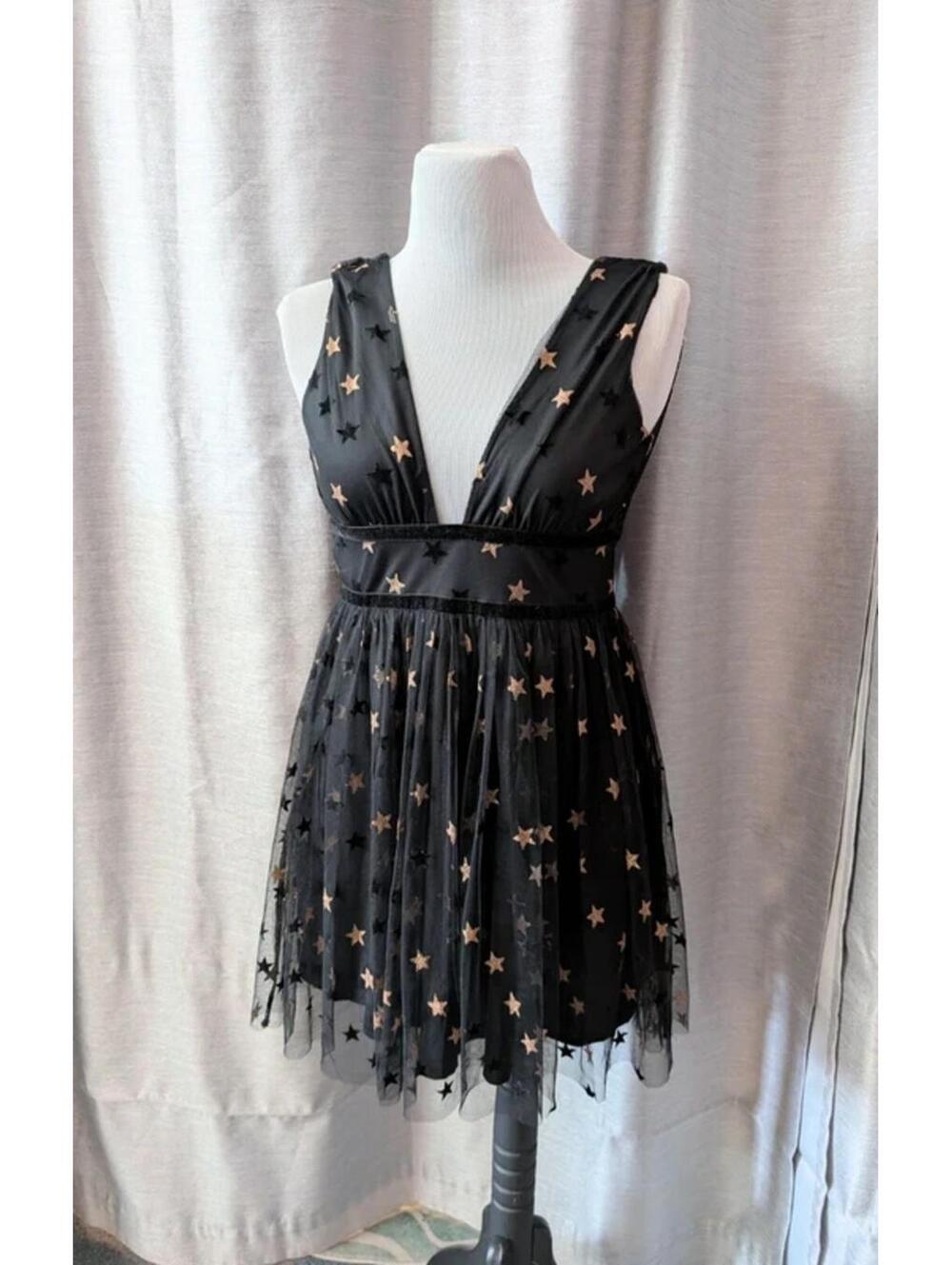 SOLD Black Gold Star Dress Tulle Open Back Party Dress 6